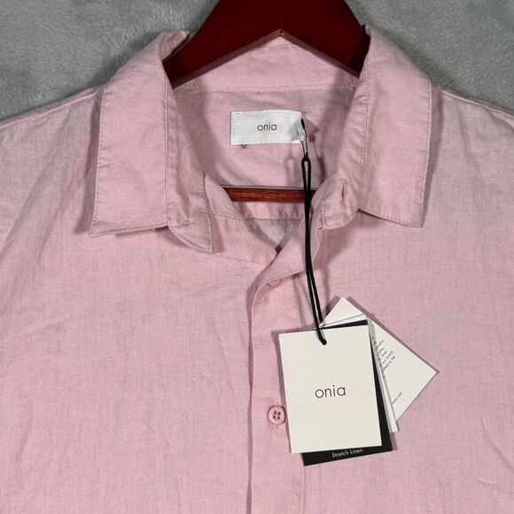 Onia Shirt Mens L Pink Linen Blend‎ Short Sleeve Button Up - Picture 1 of 9